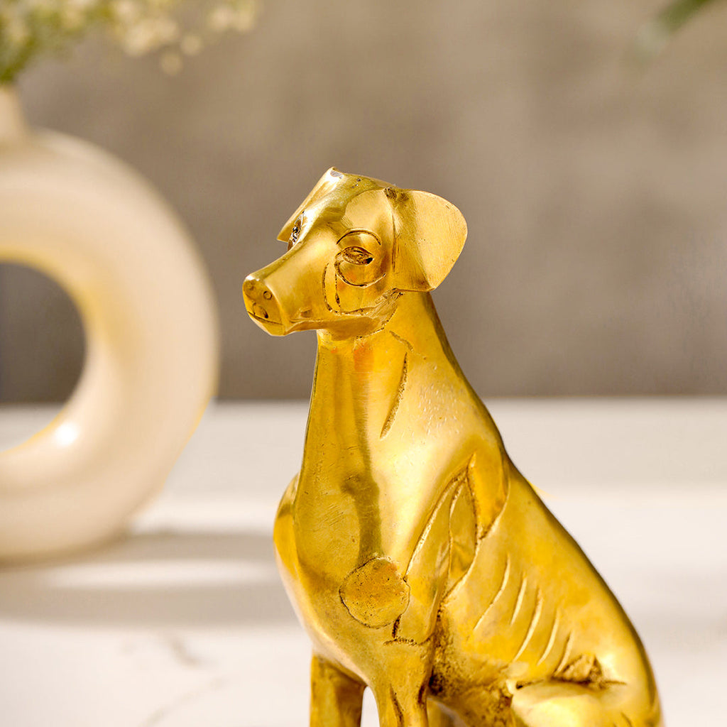 Brass Dog Sitting Statue (7.2 INCH) Vedansh Craft