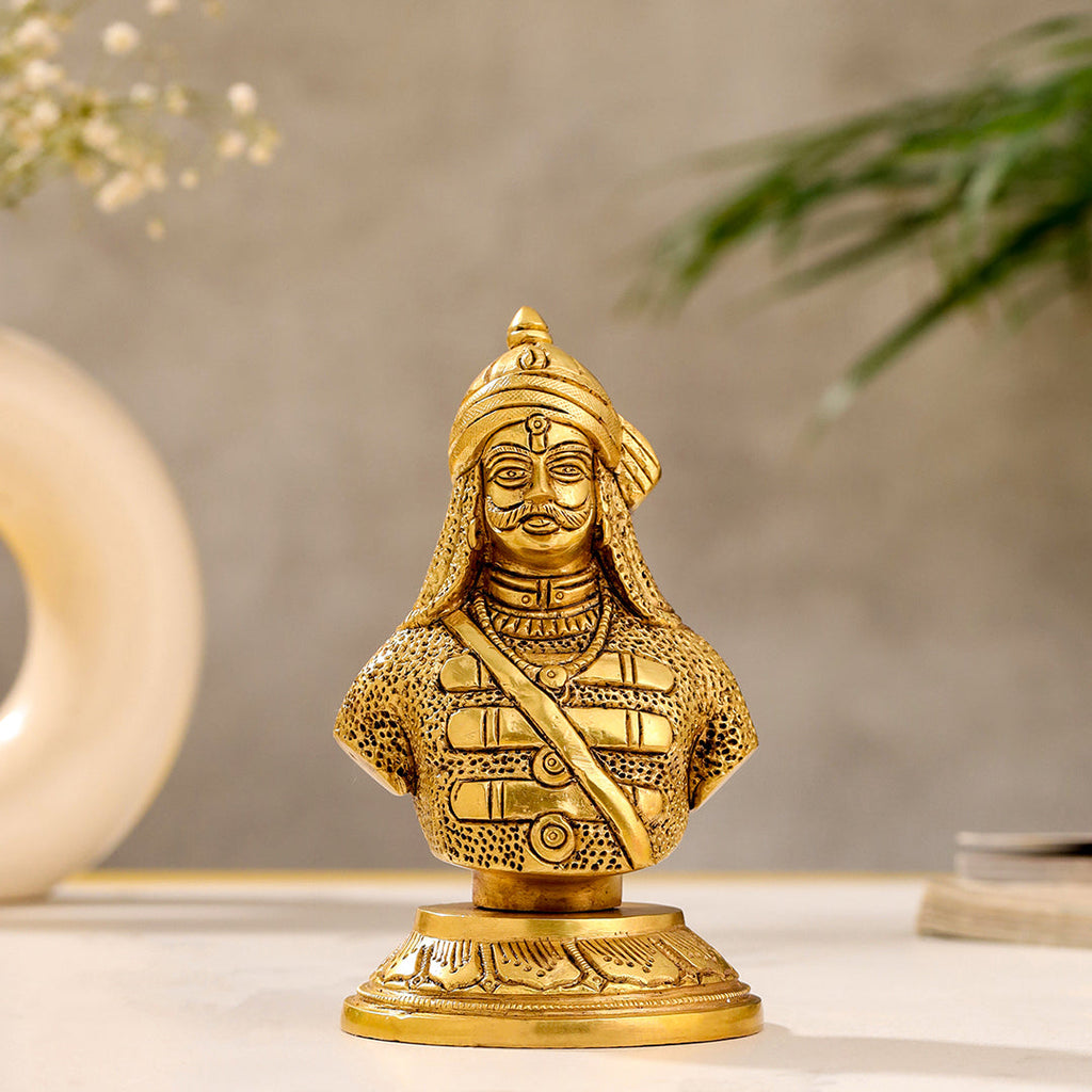 Brass Maharana Pratap Bust Statue (5.5 INCH) Vedansh Craft
