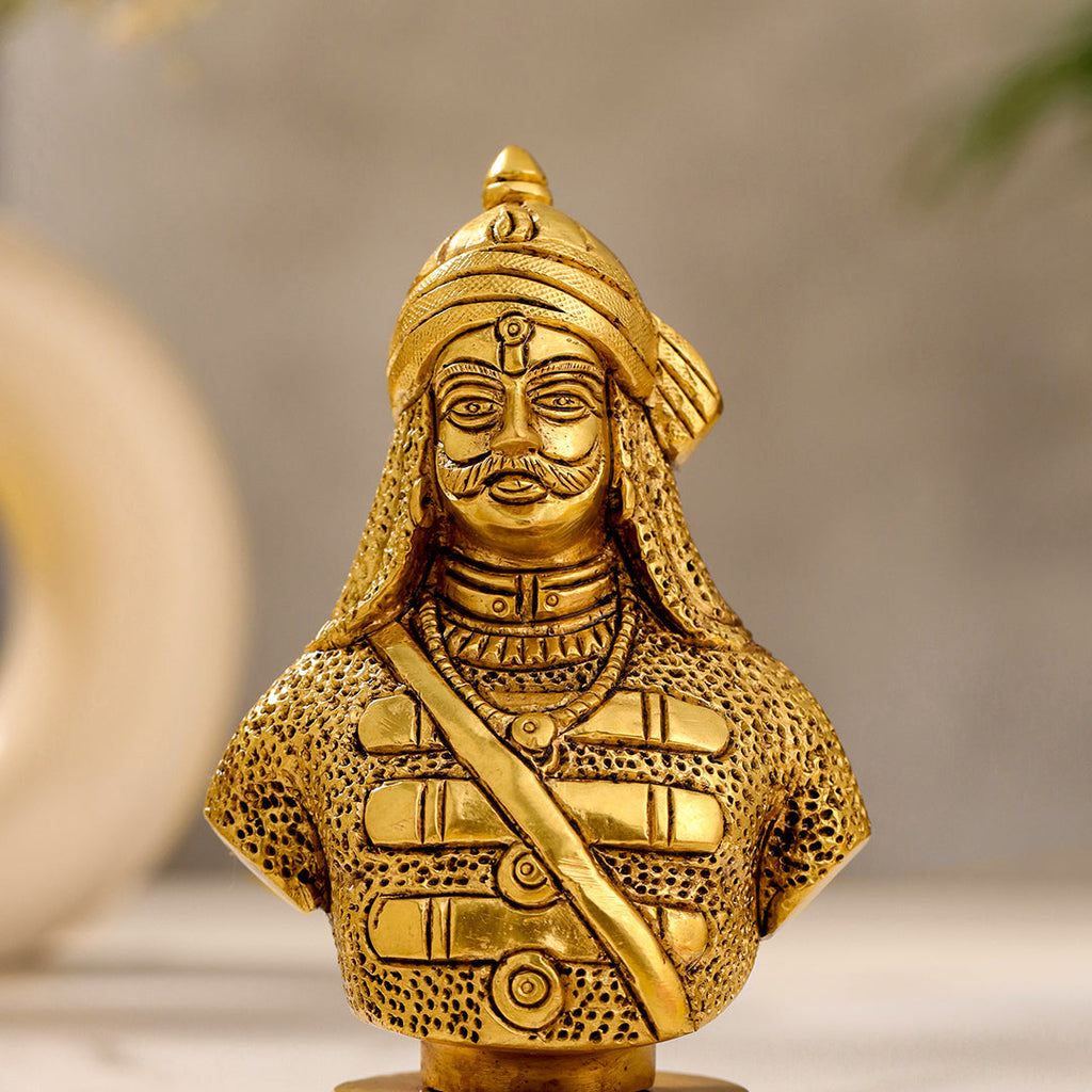 Brass Maharana Pratap Bust Statue (5.5 INCH) Vedansh Craft