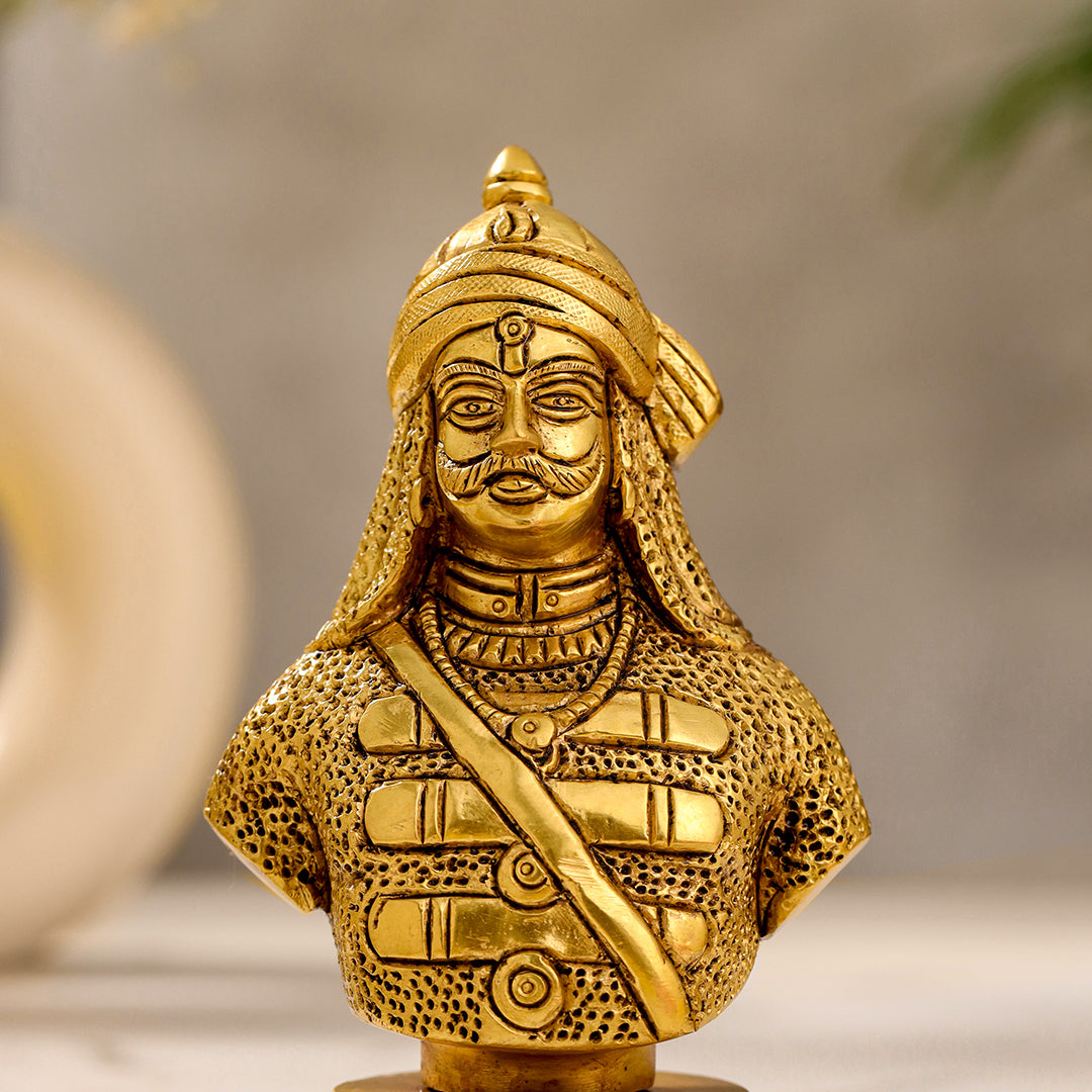 Brass Maharana Pratap Bust Statue (5.5 INCH) Vedansh Craft