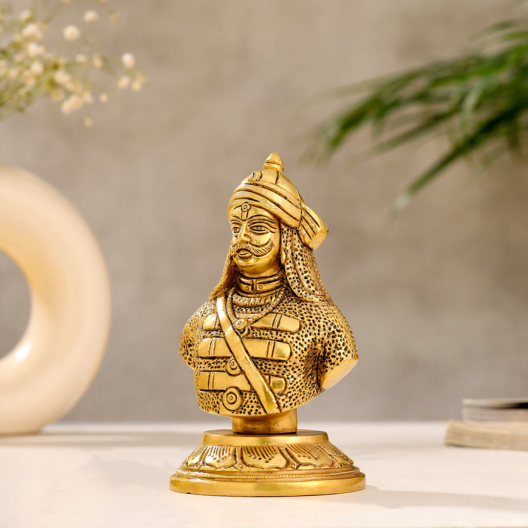 Brass Maharana Pratap Bust Statue (5.5 INCH) Vedansh Craft