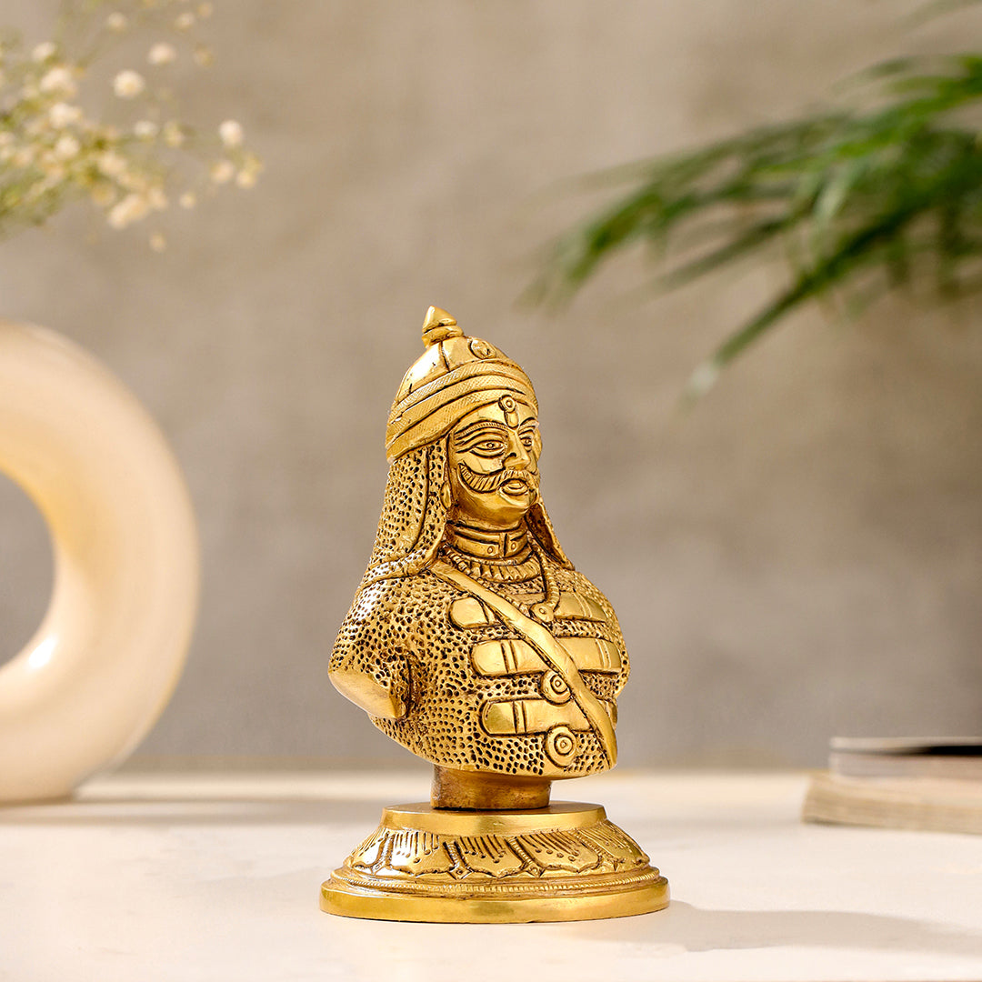Brass Maharana Pratap Bust Statue (5.5 INCH) Vedansh Craft