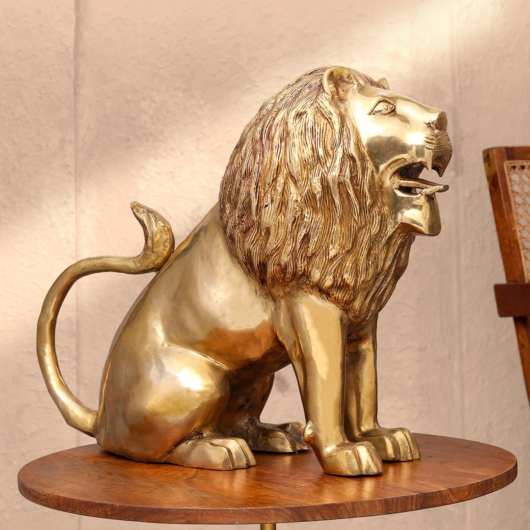 Brass Lion Statue Sitting (16 Inch) Vedansh Craft