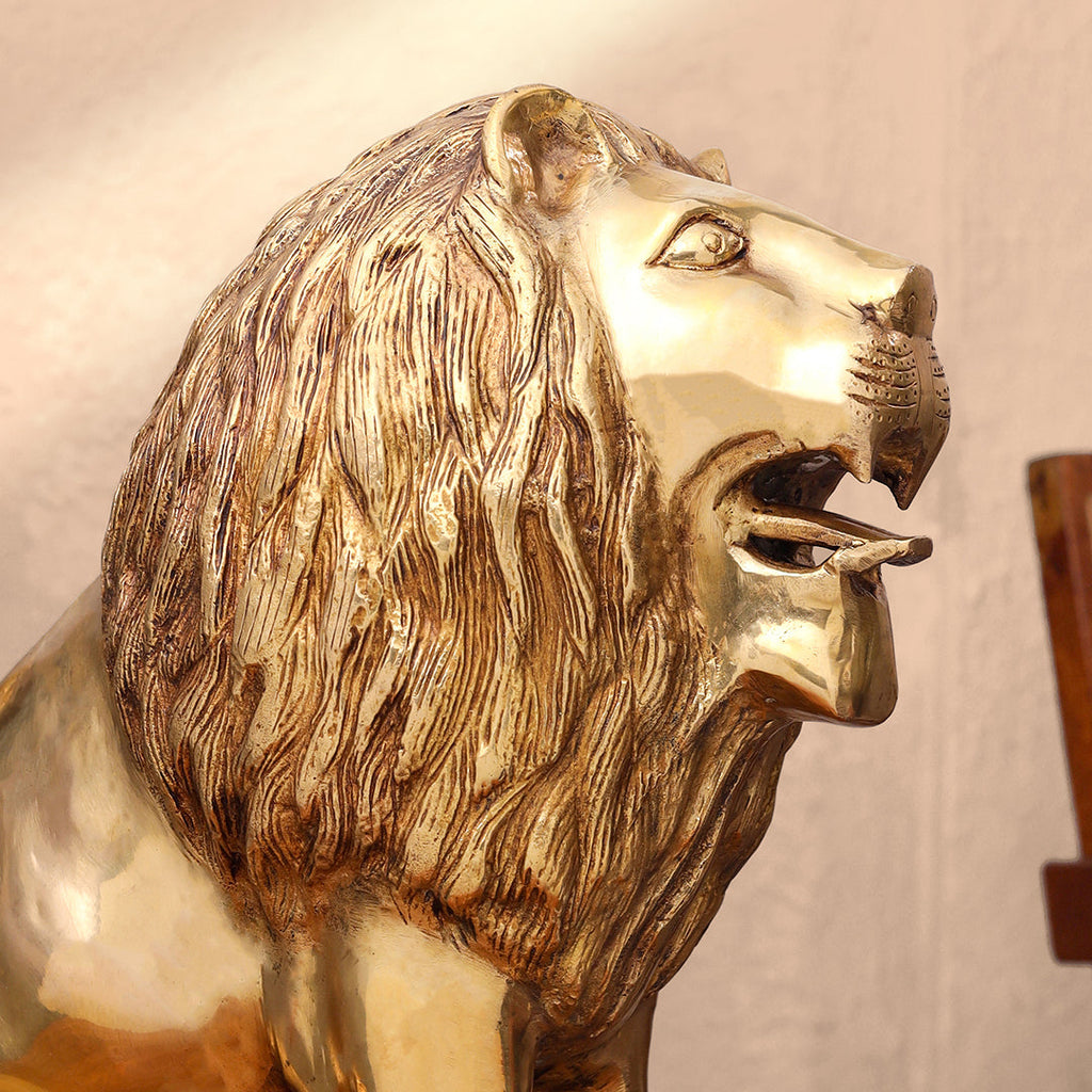 Brass Lion Statue Sitting (16 Inch) Vedansh Craft