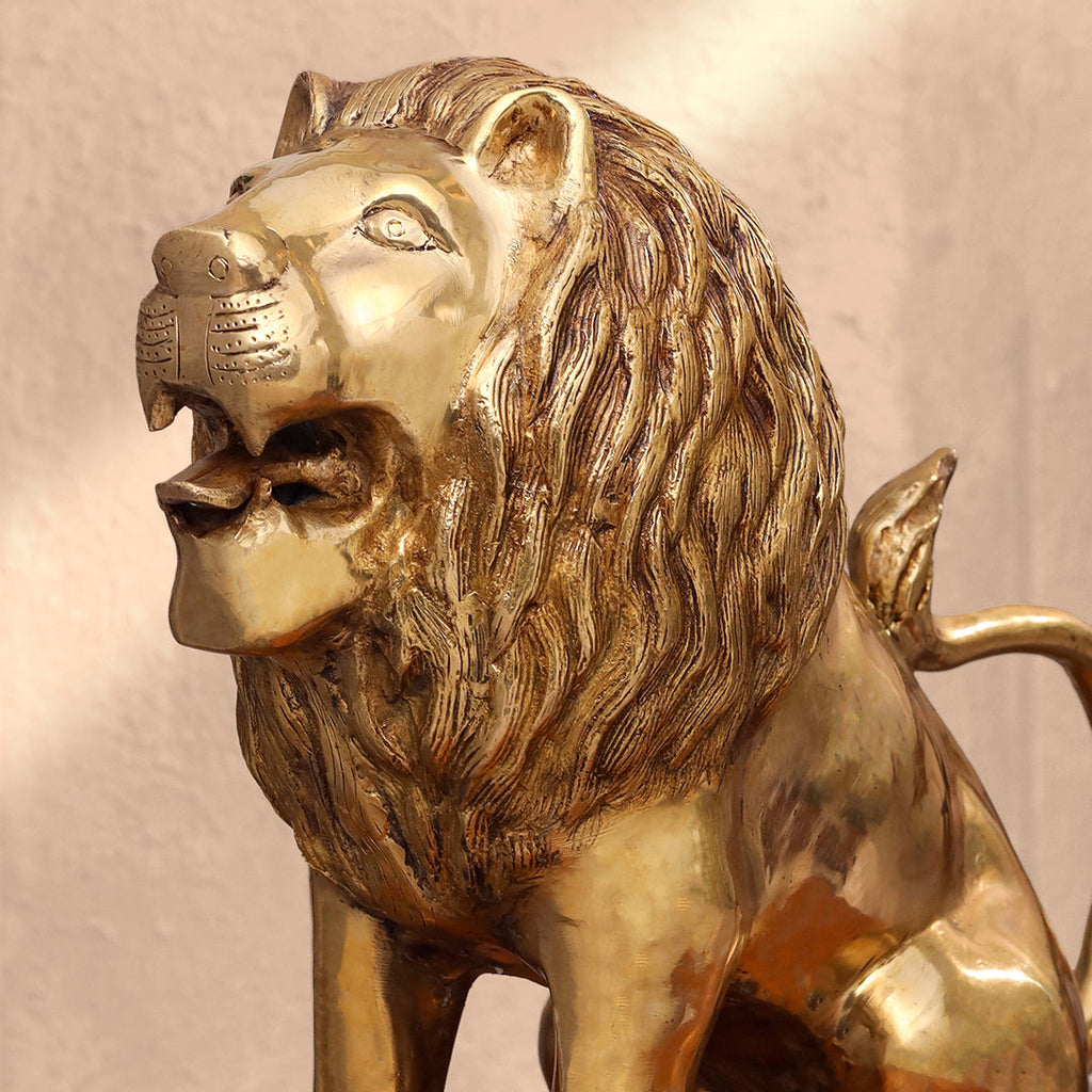 Brass Lion Statue Sitting (16 Inch) Vedansh Craft