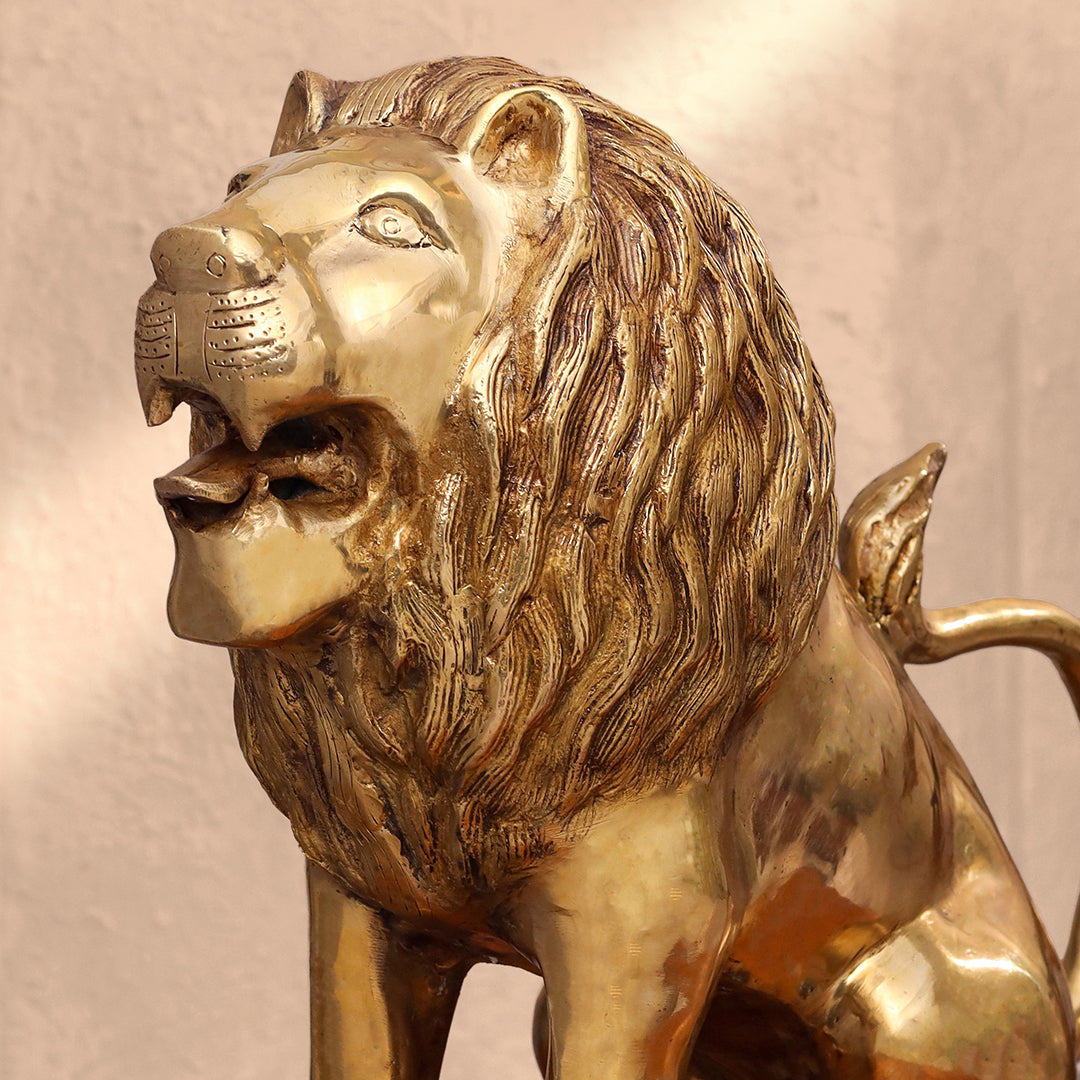Brass Lion Statue Sitting (16 Inch) Vedansh Craft