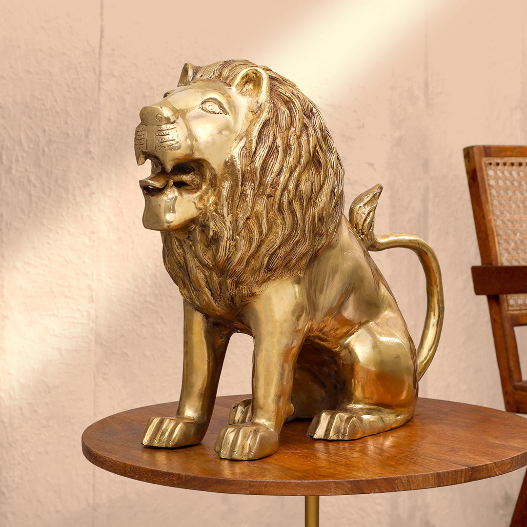 Brass Lion Statue Sitting (16 Inch) Vedansh Craft