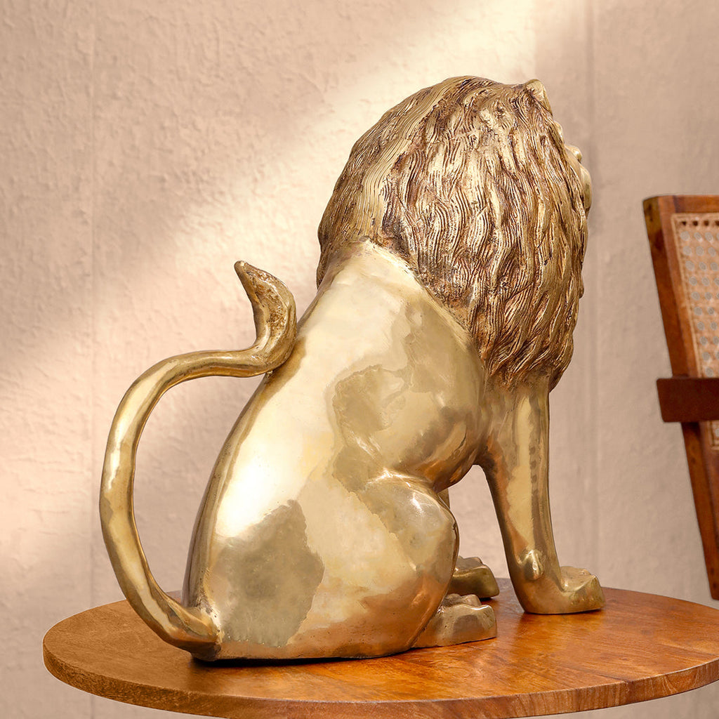 Brass Lion Statue Sitting (16 Inch) Vedansh Craft
