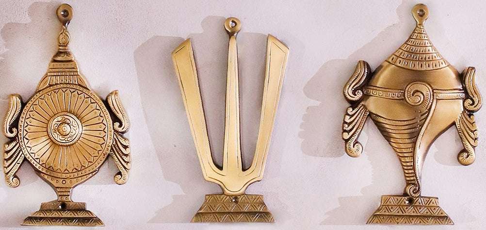 Brass Shankha Chakra Namaha Garuda Hanuman And Kalash Wall Hanging Set Vedansh Craft
