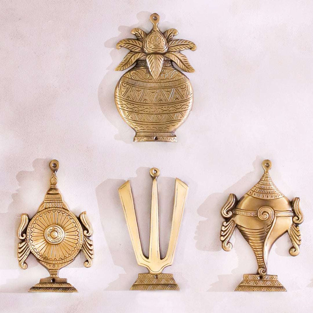 Brass Shankha Chakra Namaha Garuda Hanuman And Kalash Wall Hanging Set Vedansh Craft