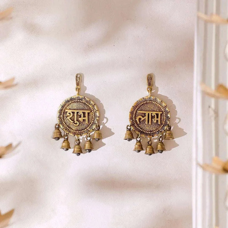 Brass Round Shubh Labh Wall Hanging Set With Bells (8.5 Inch) Vedansh Craft