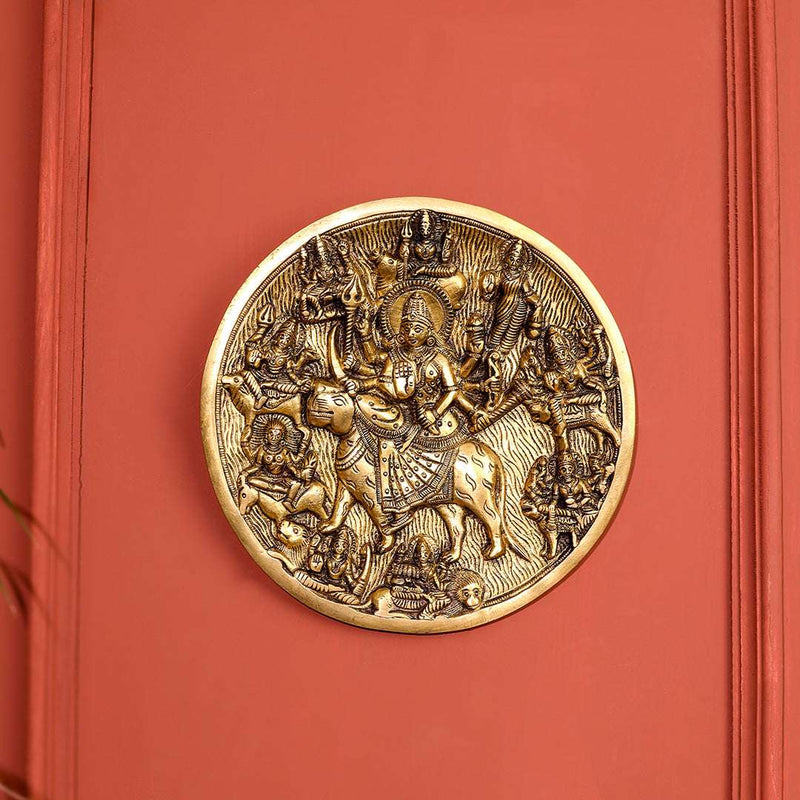 Brass Navdurga Wall Hanging Round Plate (7.8 Inch) Vedansh Craft