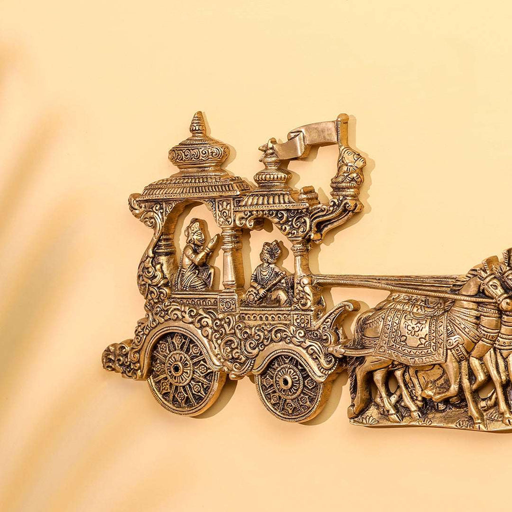 Brass Arjun And Krishna Rath Wall Hanging (7.3 Inch) Vedansh Craft