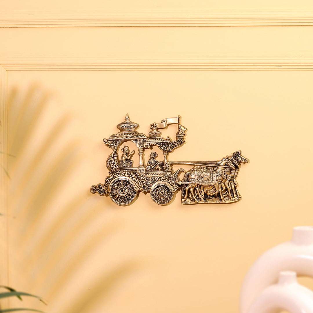 Brass Arjun And Krishna Rath Wall Hanging (7.3 Inch) Vedansh Craft