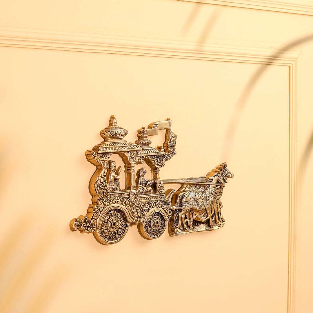 Brass Arjun And Krishna Rath Wall Hanging (7.3 Inch) Vedansh Craft