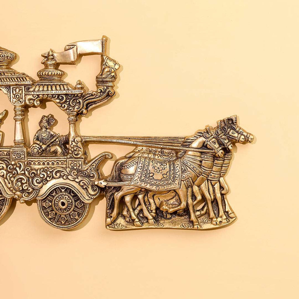 Brass Arjun And Krishna Rath Wall Hanging (7.3 Inch) Vedansh Craft