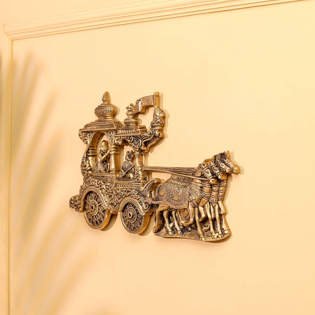 Brass Arjun And Krishna Rath Wall Hanging (7.3 Inch) Vedansh Craft