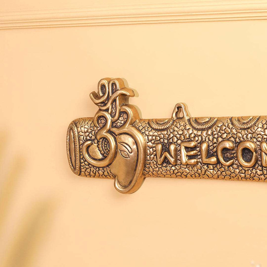 Brass Ganesha "Welcome" Wall Hanging Plate (15.5 Inch) Vedansh Craft