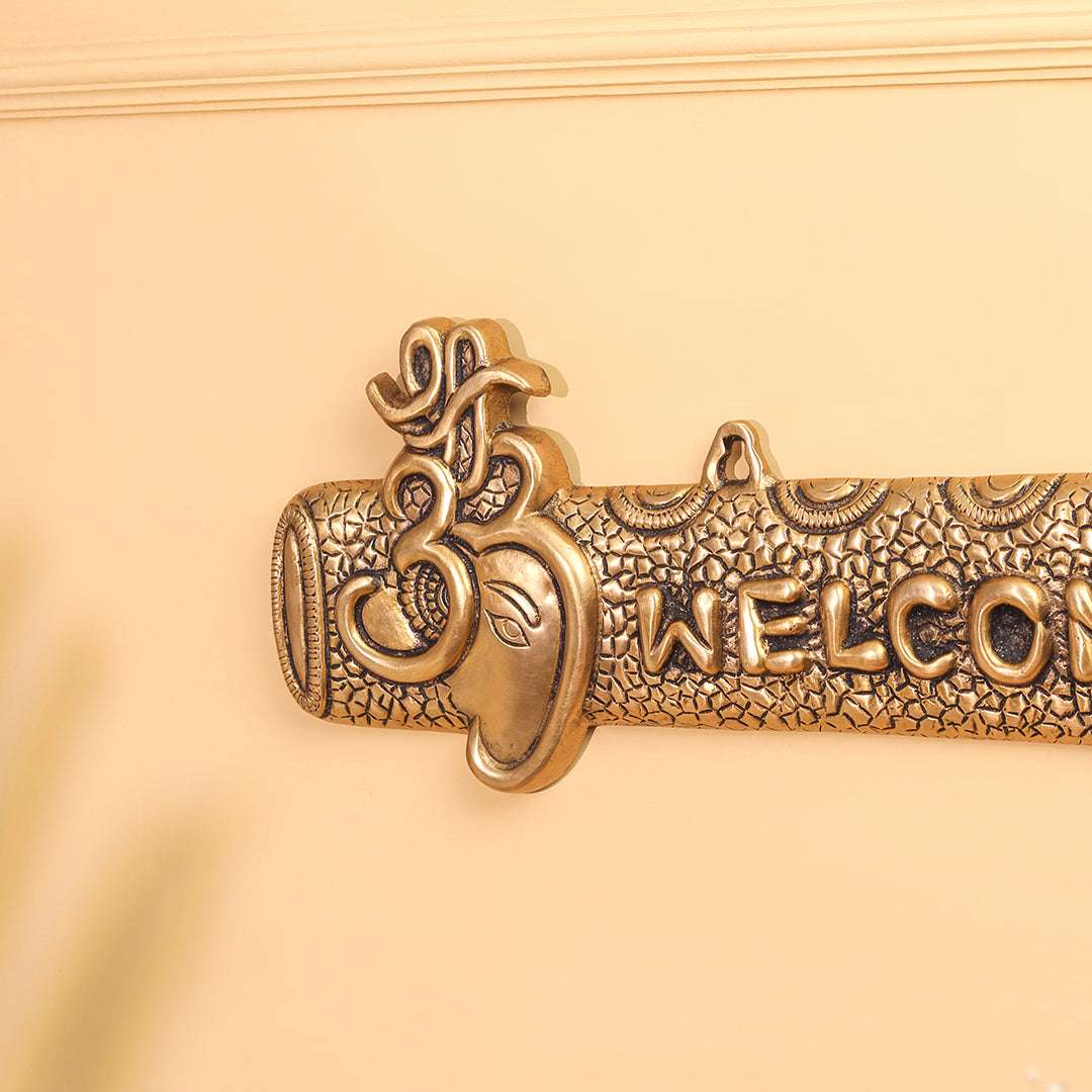 Brass Ganesha "Welcome" Wall Hanging Plate (15.5 Inch) Vedansh Craft