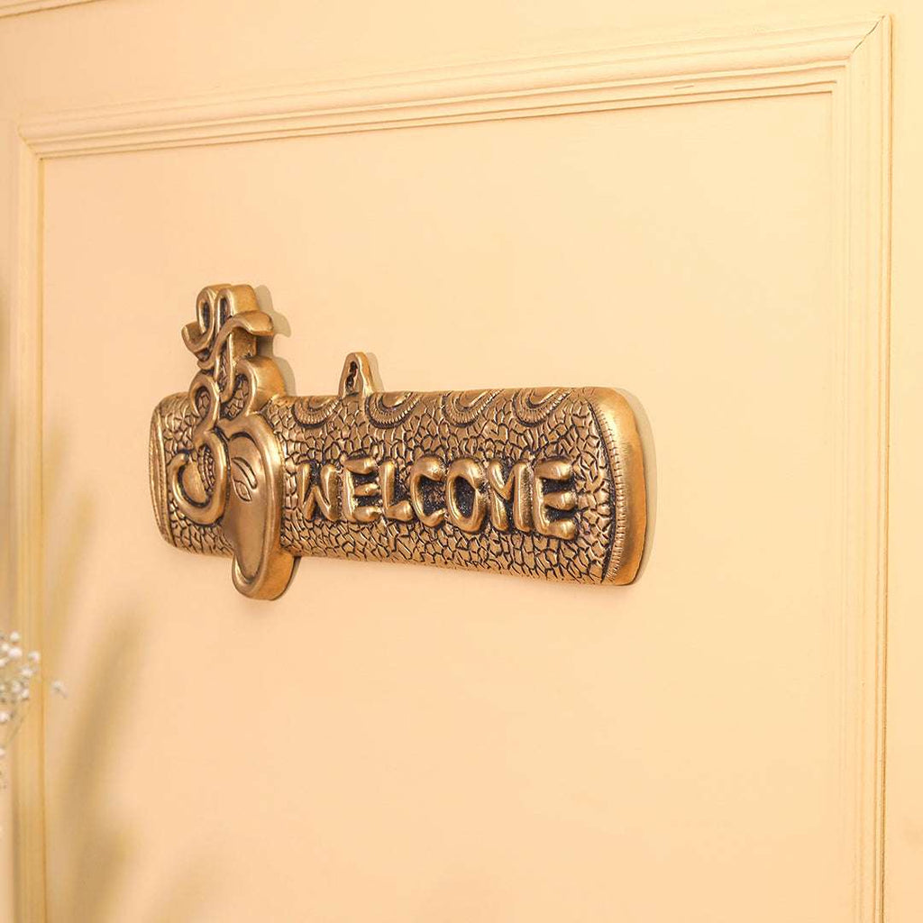 Brass Ganesha "Welcome" Wall Hanging Plate (15.5 Inch) Vedansh Craft