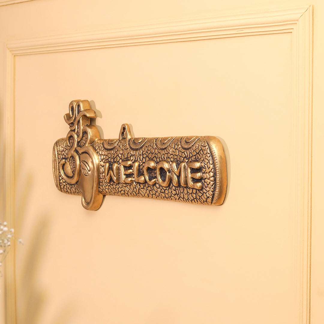 Brass Ganesha "Welcome" Wall Hanging Plate (15.5 Inch) Vedansh Craft