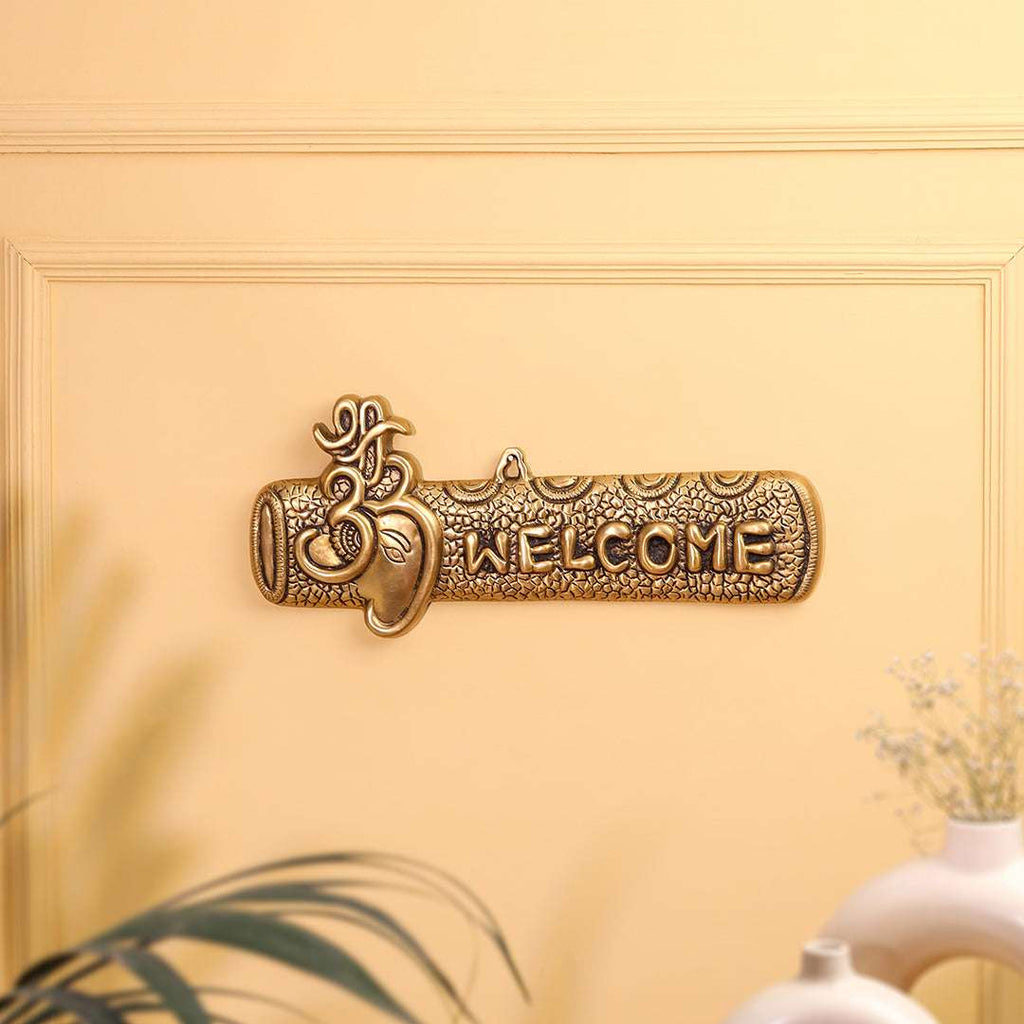 Brass Ganesha "Welcome" Wall Hanging Plate (15.5 Inch) Vedansh Craft