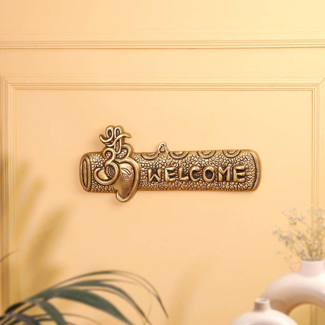 Brass Ganesha "Welcome" Wall Hanging Plate (15.5 Inch) Vedansh Craft