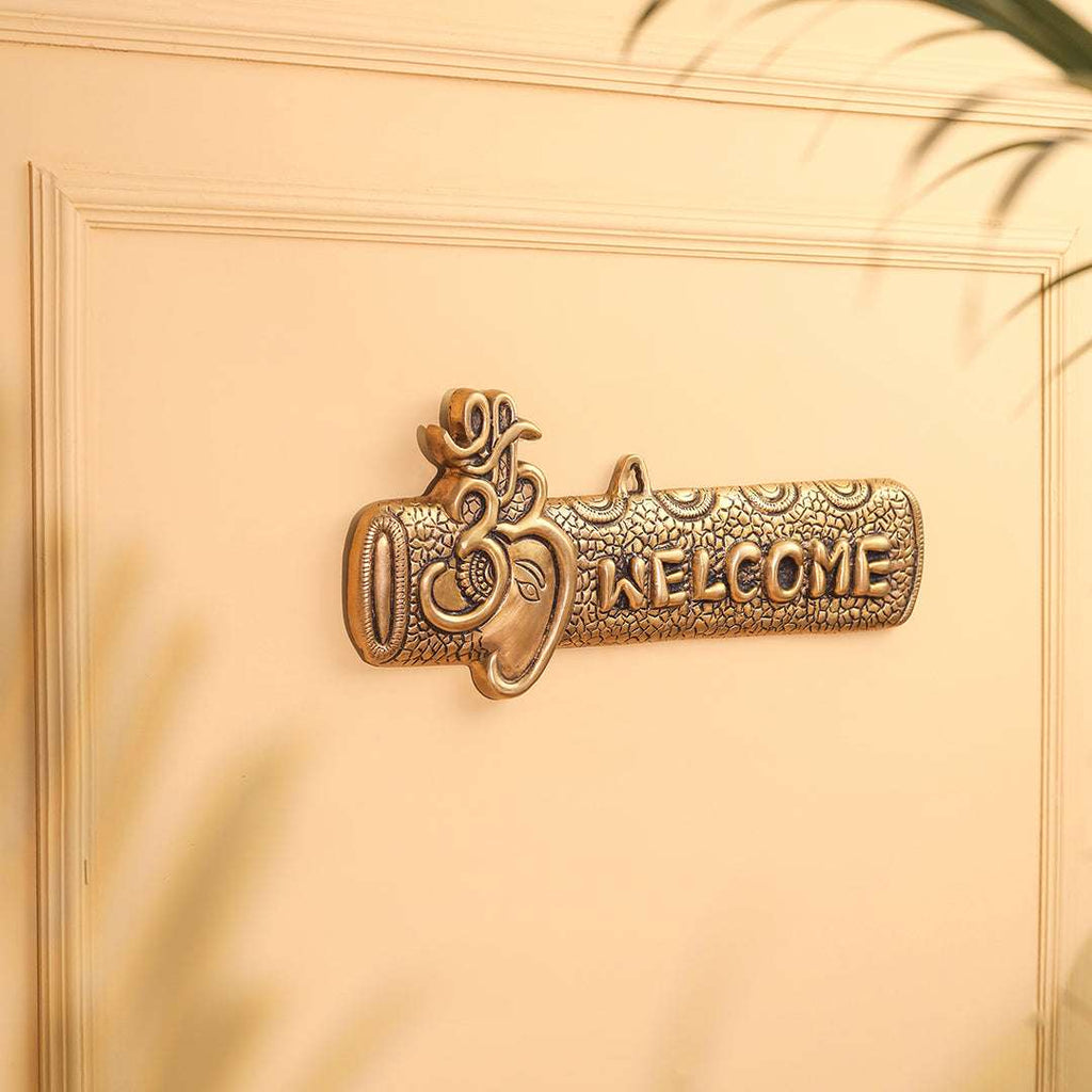Brass Ganesha "Welcome" Wall Hanging Plate (15.5 Inch) Vedansh Craft