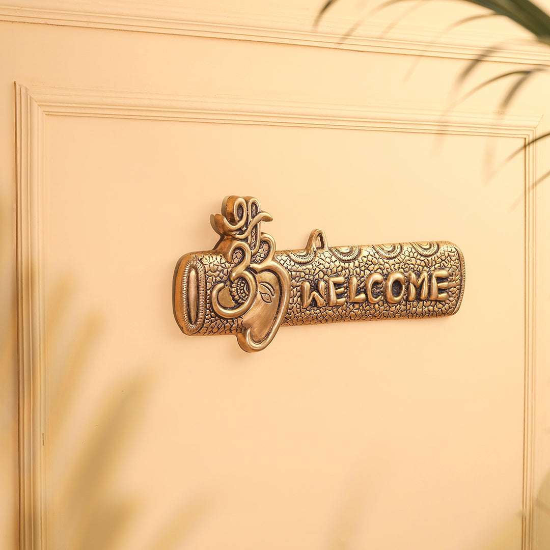 Brass Ganesha "Welcome" Wall Hanging Plate (15.5 Inch) Vedansh Craft