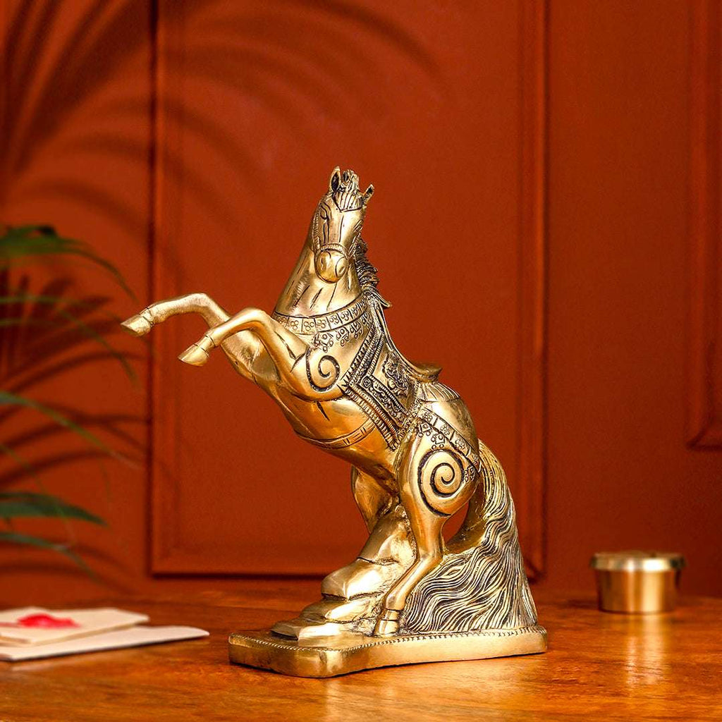 Brass Jumping Horse Statue (8.7 Inch) Vedansh Craft