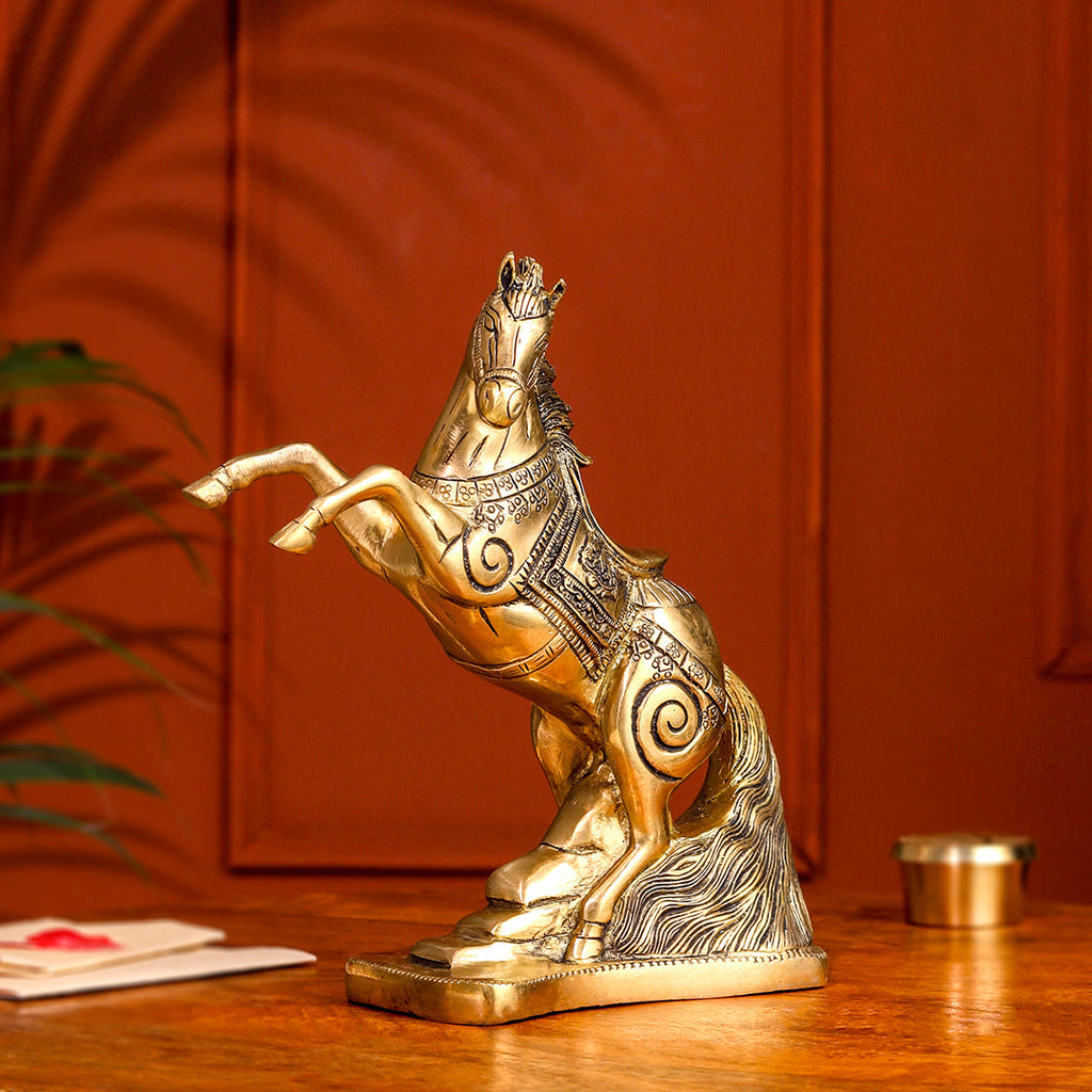 Brass Jumping Horse Statue (8.7 Inch) Vedansh Craft