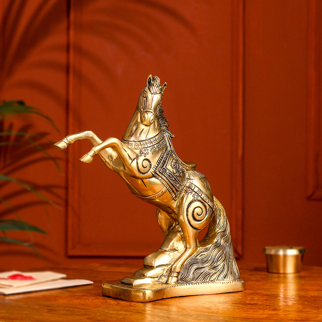 Brass Jumping Horse Statue (8.7 Inch) Vedansh Craft