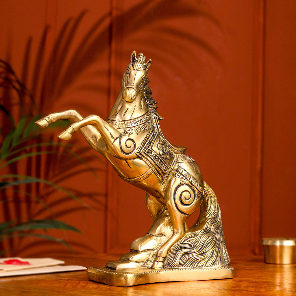 Brass Jumping Horse Statue (8.7 Inch) Vedansh Craft