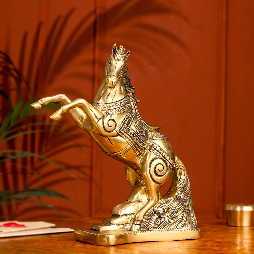Brass Jumping Horse Statue (8.7 Inch) Vedansh Craft