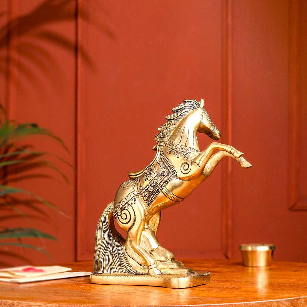 Brass Jumping Horse Statue (8.7 Inch) Vedansh Craft