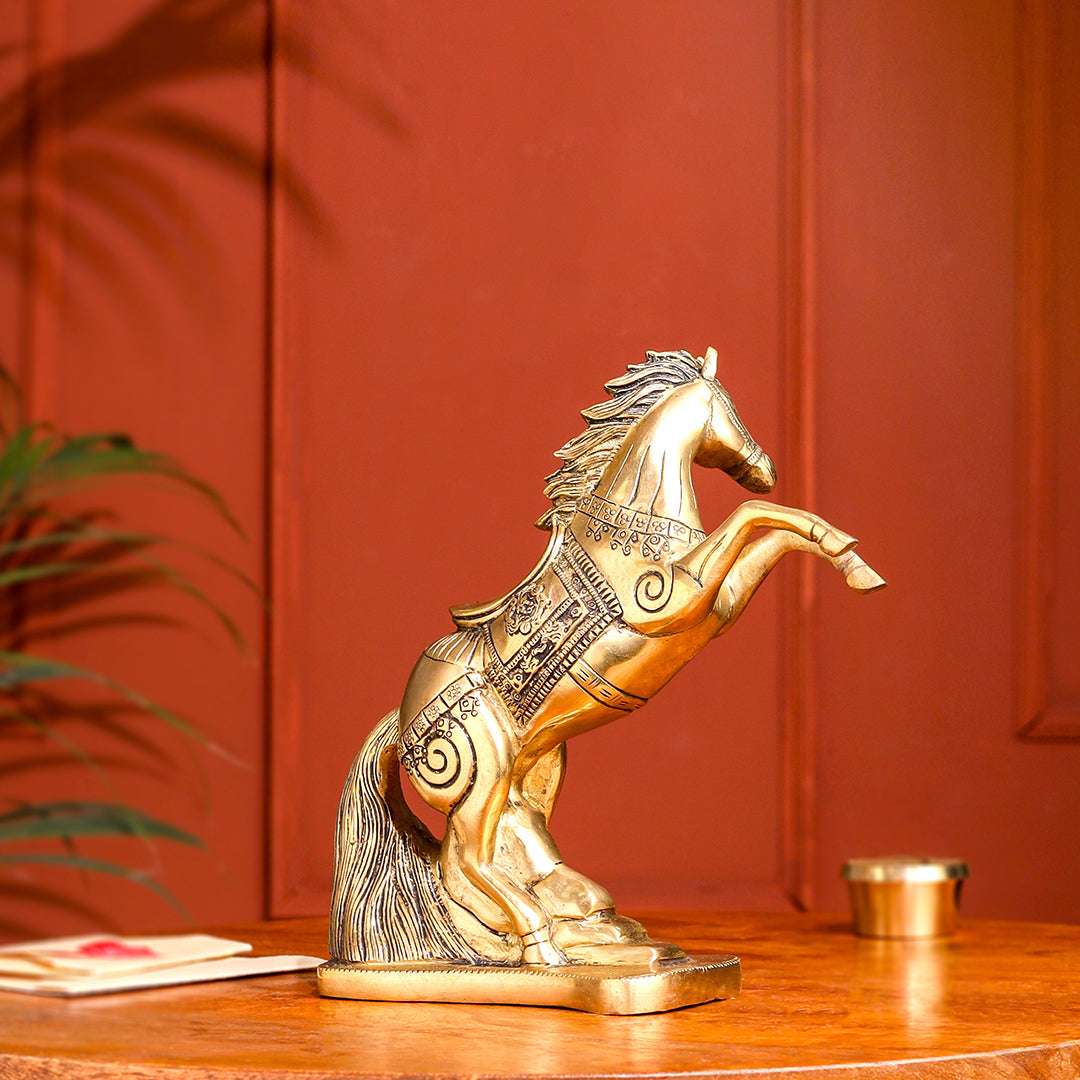 Brass Jumping Horse Statue (8.7 Inch) Vedansh Craft
