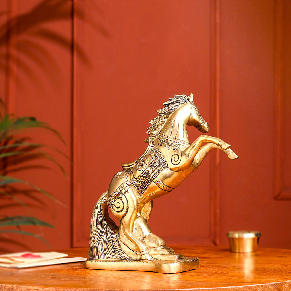 Brass Jumping Horse Statue (8.7 Inch) Vedansh Craft