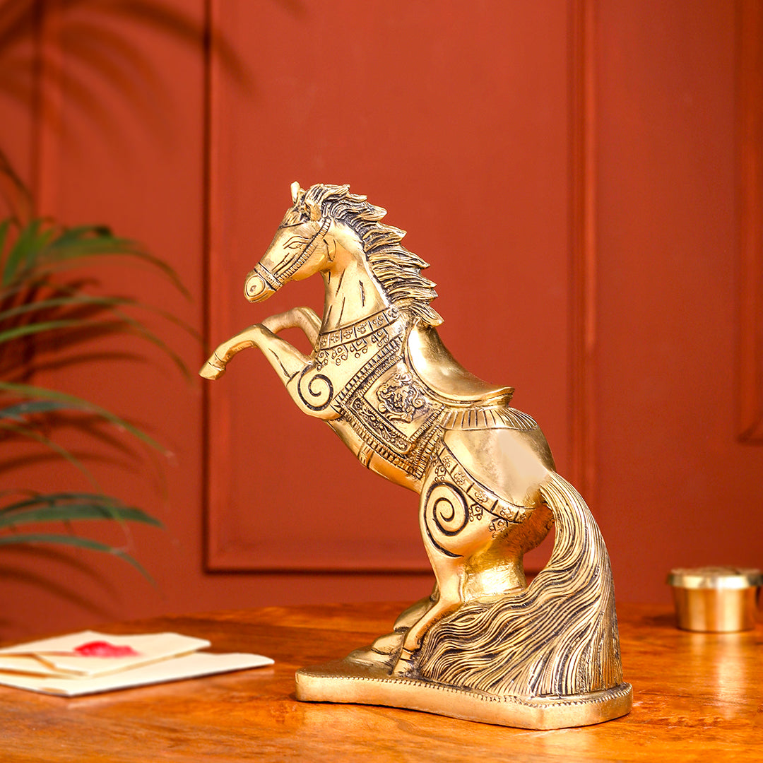 Brass Jumping Horse Statue (8.7 Inch) Vedansh Craft