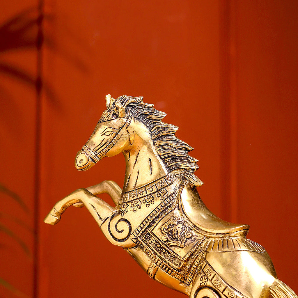 Brass Jumping Horse Statue (8.7 Inch) Vedansh Craft