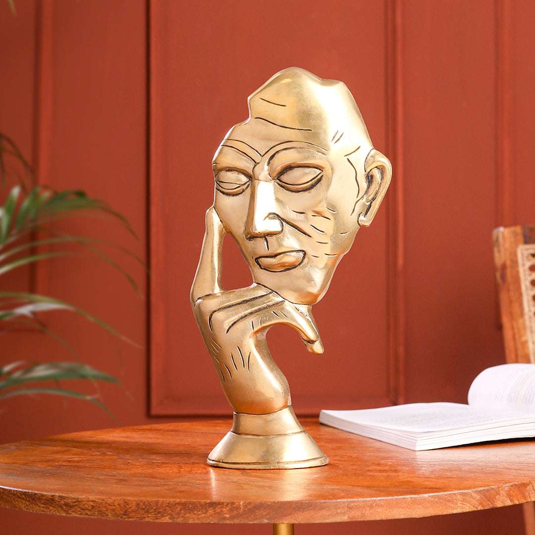 Brass Thinking Face Statue (11.9 Inch) Vedansh Craft