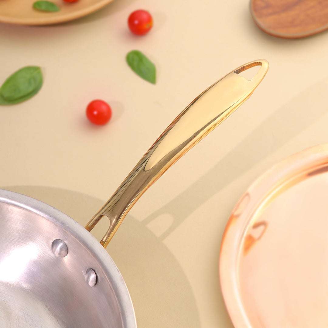 Copper Fry Pan With Lid And Handle (16.5 Inch) Vedansh Craft