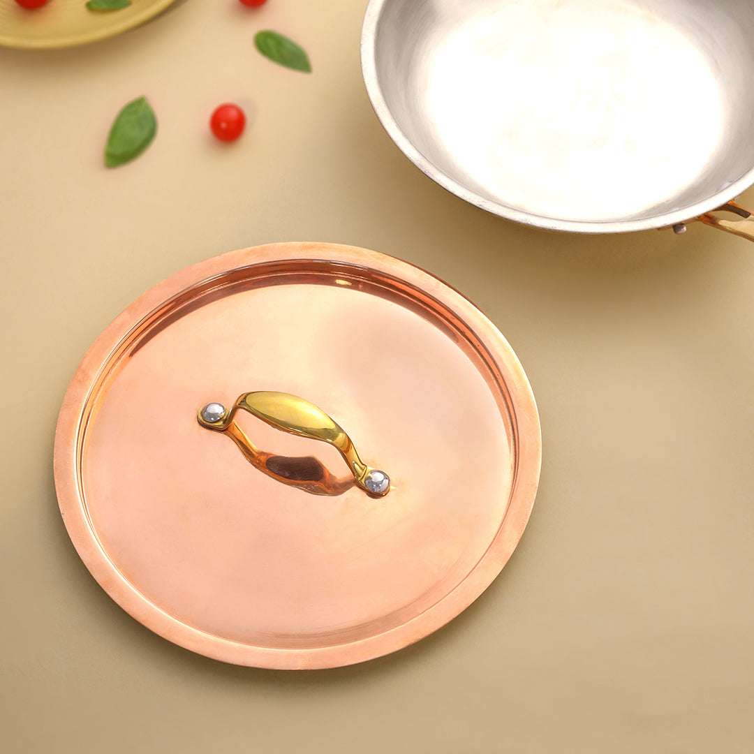 Copper Fry Pan With Lid And Handle (16.5 Inch) Vedansh Craft