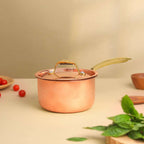 Copper Sauce Pan With Lid And Handle (14.3 Inch) Vedansh Craft