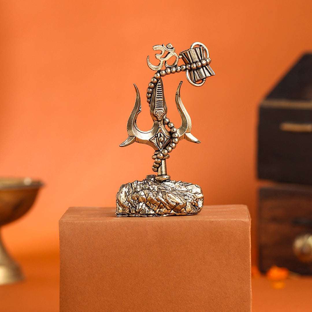 Brass Trishul with Damru & Om (4 Inch) Vedansh Craft