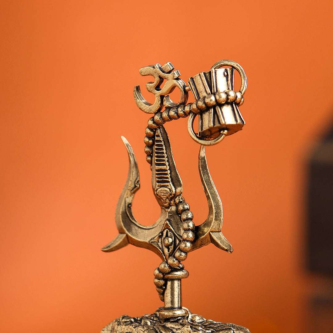 Brass Trishul with Damru & Om (4 Inch) Vedansh Craft