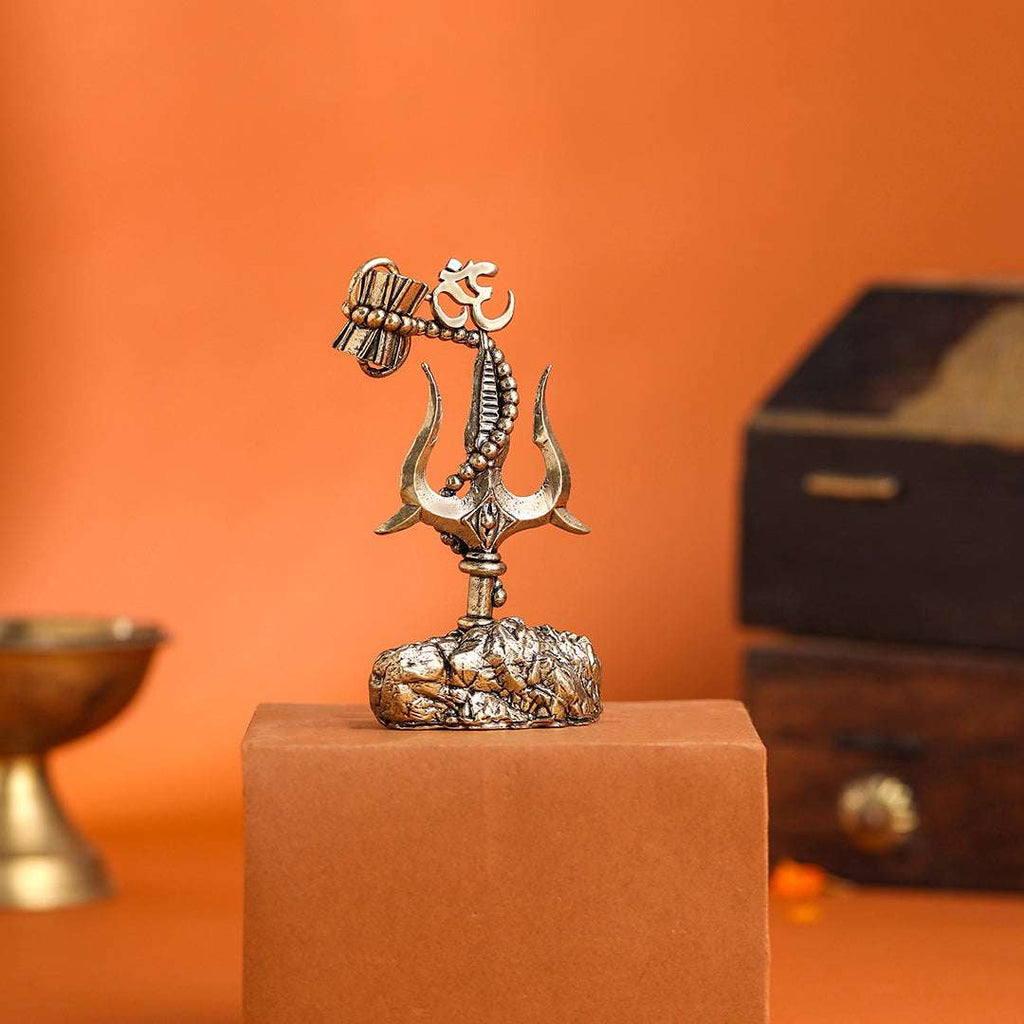 Brass Trishul with Damru & Om (4 Inch) Vedansh Craft