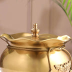 Brass Floral Decorative Handi with Lid Neck Ribbon Bow Design (6.7 Inch) Vedansh Craft