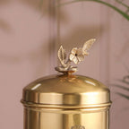 Brass Embossed Design Jar with leaf knob on lid, Brass Decorative Storage Box Vedansh Craft