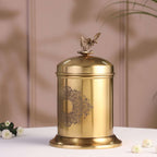 Brass Embossed Design Jar with leaf knob on lid, Brass Decorative Storage Box Vedansh Craft
