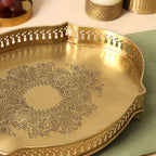 Brass Matt Oval Embossed Tray / Platter (12 Inch) Vedansh Craft